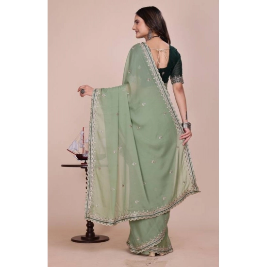 Generic Women's Georgette Embellished Saree With Unstitched Blouse 5.5Mtr (Pista Green) Generic Women's Georgette Embellished Saree With Unstitched Blouse 5.5Mtr (Pista Green)