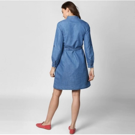 Generic Women's Denim Solid Roll Up Sleeve Dress (Blue) Generic Women's Denim Solid Roll Up Sleeve Dress (Blue)