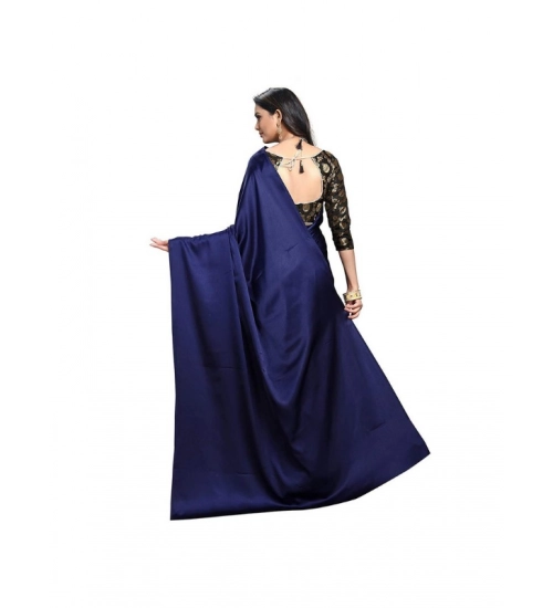 Generic Women's Satin Solid Saree With Unstitched Blouse 5.5Mtr (Navy Blue)