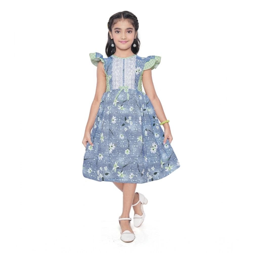 Generic Girl's Twill Printed Short Sleeve Round Neck Dress (Green) Generic Girl's Twill Printed Short Sleeve Round Neck Dress (Green)