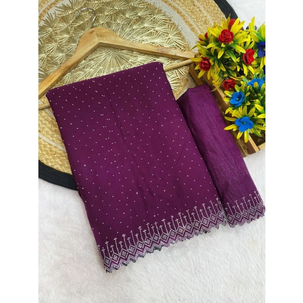 Generic Women's Georgette Stone Work Saree With Unstitched Blouse 5.5Mtr (Purple) Generic Women's Georgette Stone Work Saree With Unstitched Blouse 5.5Mtr (Purple)