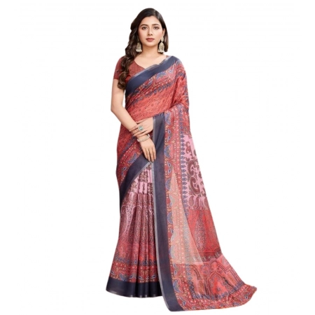 Generic Women's Semi Cotton Digital Print Saree With Unstitched Blouse 5.5Mtr (Peach) Generic Women's Semi Cotton Digital Print Saree With Unstitched Blouse 5.5Mtr (Peach)