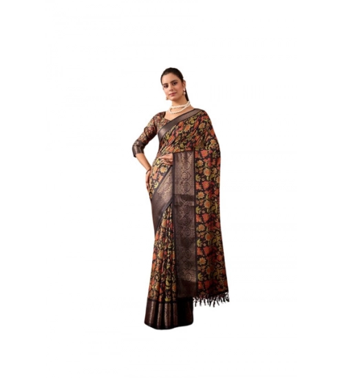 Generic Women's Faux_Banarasi Printed Saree With Unstitched Blouse 5.5Mtr (Black)