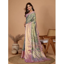 Generic Women's Jacquard Saree With Unstitched Blouse 5.5Mtr (Multicolor)