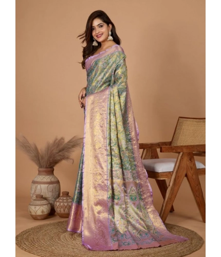 Generic Women's Jacquard Saree With Unstitched Blouse 5.5Mtr (Multicolor)