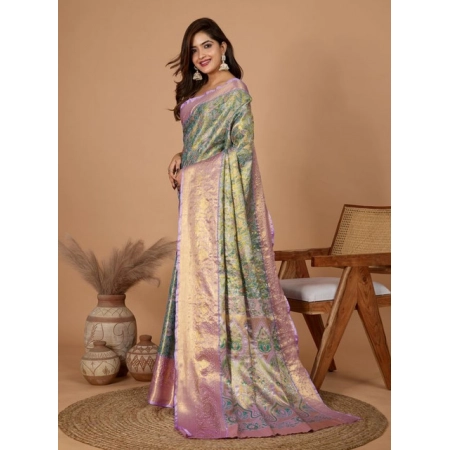 Generic Women's Jacquard Saree With Unstitched Blouse 5.5Mtr (Multicolor)