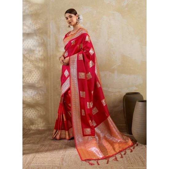 Generic Women's Silk Blend Printed Saree With Unstitched Blouse 5.5Mtr (Red) Generic Women's Silk Blend Printed Saree With Unstitched Blouse 5.5Mtr (Red)