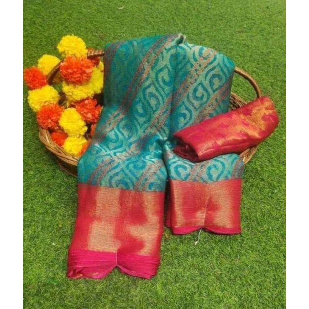 Generic Women's Brasso Printed Saree With Unstitched Blouse 5.5Mtr (RAMA)