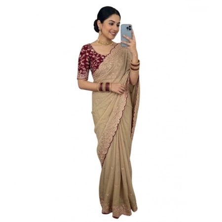 Generic Women's Star Georgette Embroidered Saree With Unstitched Blouse 5.5Mtr (Beige) Generic Women's Star Georgette Embroidered Saree With Unstitched Blouse 5.5Mtr (Beige)