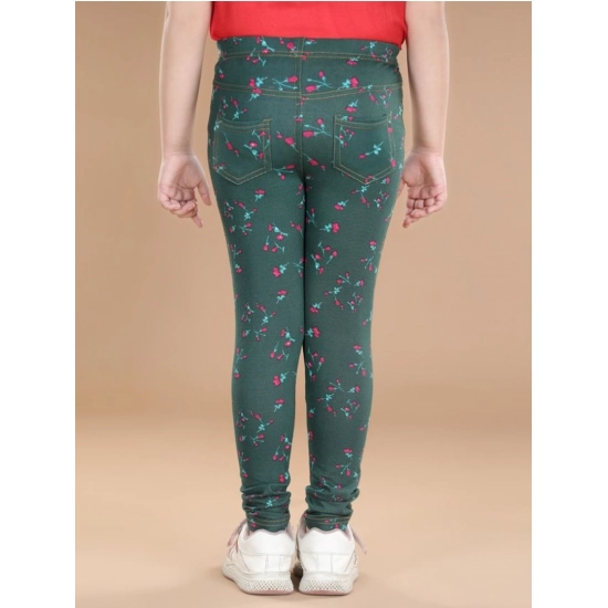 Generic Girl's Cotton Lycra Floral Elasticated Jeggings (Bottle Green) Generic Girl's Cotton Lycra Floral Elasticated Jeggings (Bottle Green)