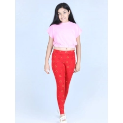 Generic Girl's Cotton Lycra Printed Elasticated Leggings (Red)