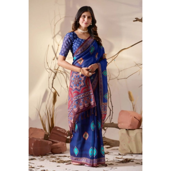 Generic Women's Georgette Printed Saree With Unstitched Blouse 5.5Mtr (Blue)