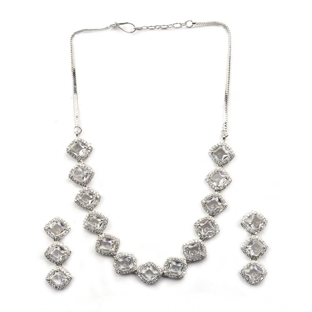 Generic Women's Brass Silver Plated Necklace set (White)