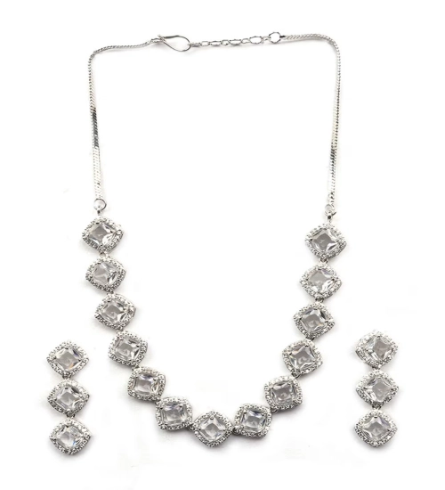 Generic Women's Brass Silver Plated Necklace set (White) Generic Women's Brass Silver Plated Necklace set (White)