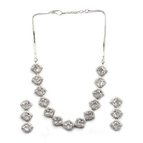 Generic Women's Brass Silver Plated Necklace set (White) Generic Women's Brass Silver Plated Necklace set (White)
