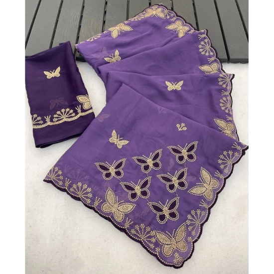 Generic Women's Star Georgette Embellished Saree With Unstitched Blouse 5.5Mtr (Lavender)