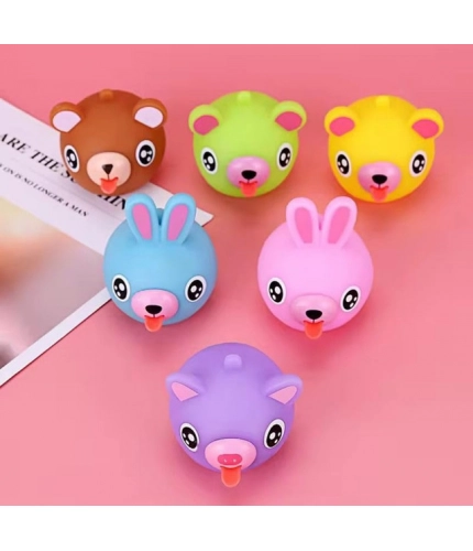 Generic Pack Of 5 Rubber-PVC Animal Faces Squishy Squeeze Stress Balls (Multicolor)