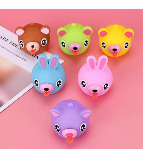 Generic Pack Of 5 Rubber-PVC Animal Faces Squishy Squeeze Stress Balls (Multicolor)