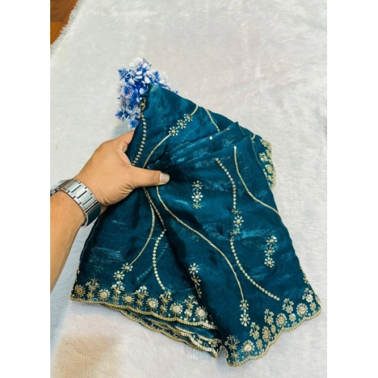 Generic Women's Slik Embellished Saree With Unstitched Blouse 5.5Mtr (Teal)