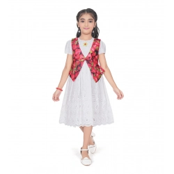 Generic Girl's Heavy Chicken Printed Short Sleeve Round Neck Dress (White)