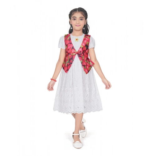Generic Girl's Heavy Chicken Printed Short Sleeve Round Neck Dress (White)