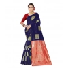 Generic Women's Soft Lichi Silk Printed Saree With Unstitched Blouse 5.5Mtr (Blue)
