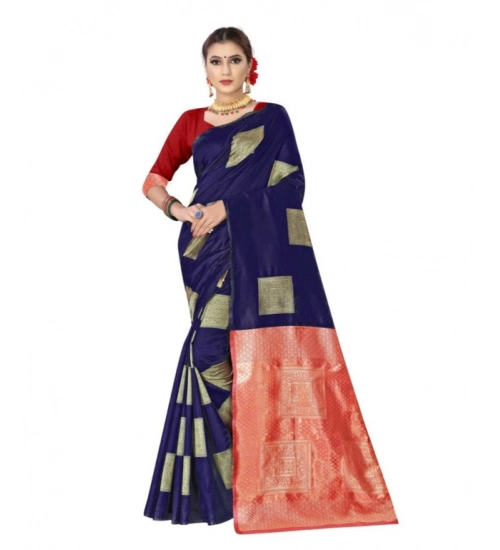 Generic Women's Soft Lichi Silk Printed Saree With Unstitched Blouse 5.5Mtr (Blue)