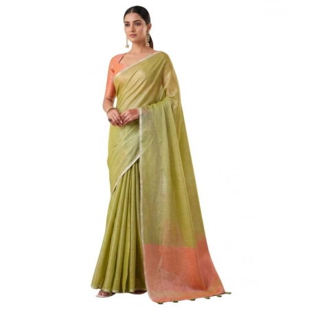 Generic Women's Tissue Silk Solid Saree With Unstitched Blouse 5.5Mtr (Green) Generic Women's Tissue Silk Solid Saree With Unstitched Blouse 5.5Mtr (Green)