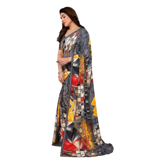 Generic Women's Georgette Printed Saree With Unstitched Blouse 5.5Mtr (Multicolor)