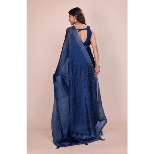 Women's Jimmy choo Embellished Bollywood Saree With Unstitched Blouse 5.5Mtr (Blue) Women's Jimmy choo Embellished Bollywood Saree With Unstitched Blouse 5.5Mtr (Blue)