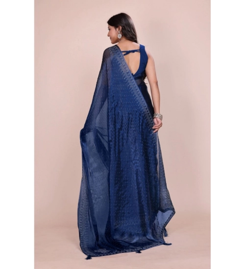 Generic Women's Jimmy choo Embellished Bollywood Saree With Unstitched Blouse 5.5Mtr (Blue)