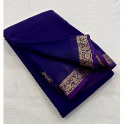 Generic Women's Crepe Chit Pallu Solid Saree With Unstitched Blouse 5.5Mtr (Lavender)