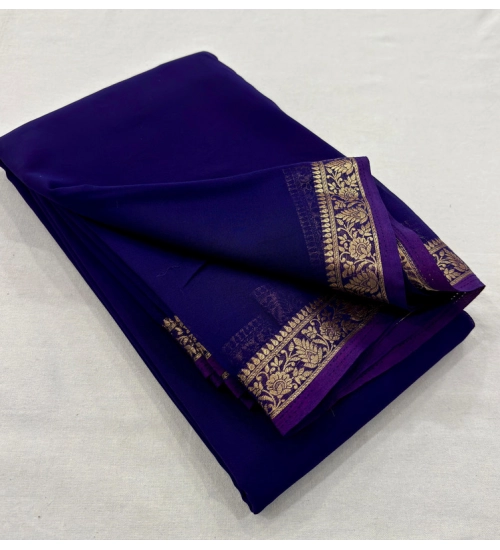 Generic Women's Crepe Chit Pallu Solid Saree With Unstitched Blouse 5.5Mtr (Lavender)