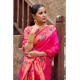 Generic Women's Silk Blend Woven Saree With Unstitched Blouse 5.5 Mtr (Pink)