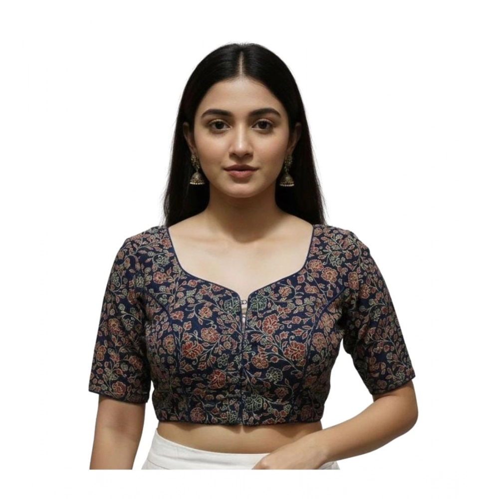 Generic Women's Ajrakh Cotton Round Neck Padded Blouse (Navy, 38 Ready Size (Self-Alterable 36–40) Generic Women's Ajrakh Cotton Round Neck Padded Blouse (Navy, 38 Ready Size (Self-Alterable 36–40)