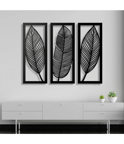 Generic Wooden 3 Pieces Leaf Wall Art Panel Frame for Home Decor