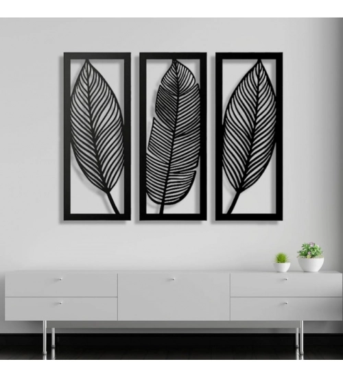 Generic Wooden 3 Pieces Leaf Wall Art Panel Frame for Home Decor