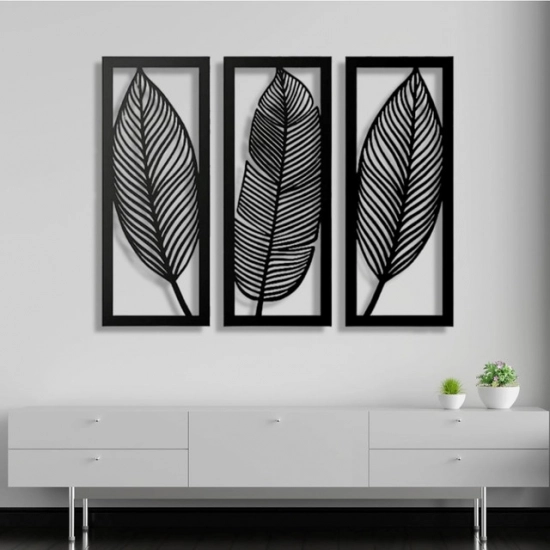Generic Wooden 3 Pieces Leaf Wall Art Panel Frame for Home Decor Generic Wooden 3 Pieces Leaf Wall Art Panel Frame for Home Decor