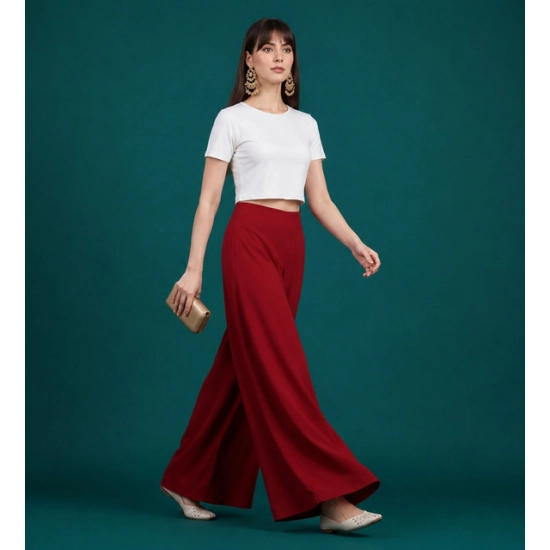 Generic Women's Georgette Solid Mid-Rise Wide Leg Flared Palazzo Pants with Elastic Waist (Maroon) Generic Women's Georgette Solid Mid-Rise Wide Leg Flared Palazzo Pants with Elastic Waist (Maroon)