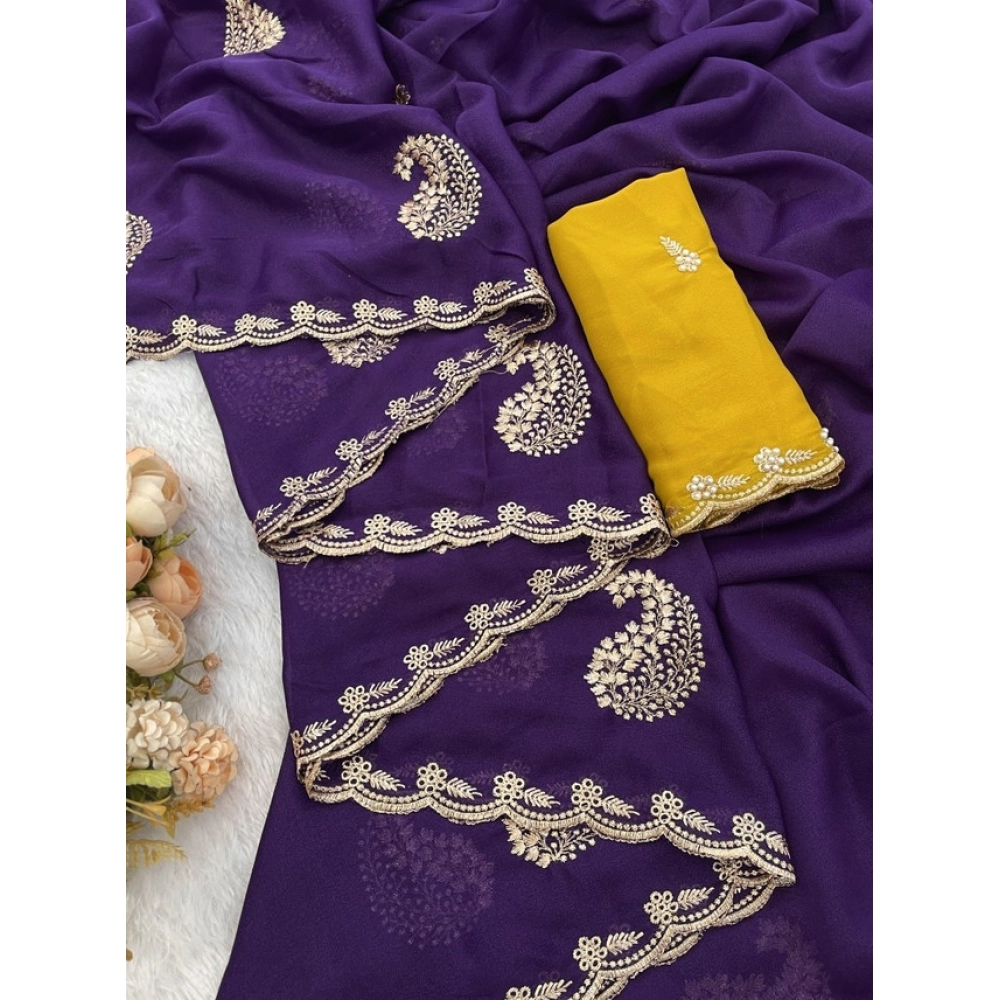 Generic Women's Digital Printed  Georgette Saree With Unstitched Blouse (Purple, 5-6 Mtrs)
