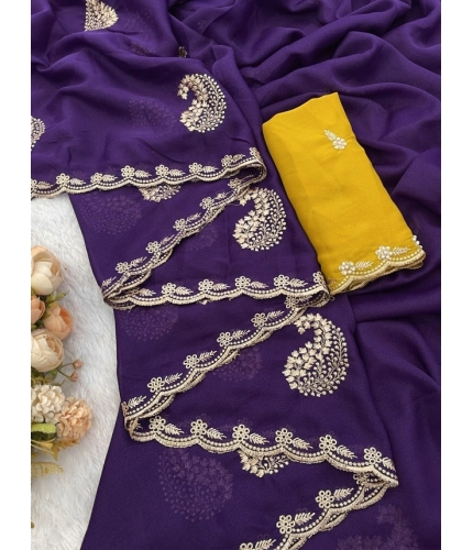 Generic Women's Digital Printed Georgette Saree With Unstitched Blouse (Purple, 5-6 Mtrs) Generic Women's Digital Printed Georgette Saree With Unstitched Blouse (Purple, 5-6 Mtrs)