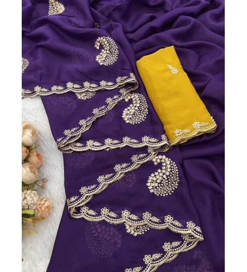 Generic Women's Digital Printed  Georgette Saree With Unstitched Blouse (Purple, 5-6 Mtrs)