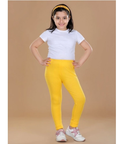 Generic Girl's Cotton Lycra Solid Elasticated Leggings (Yellow)