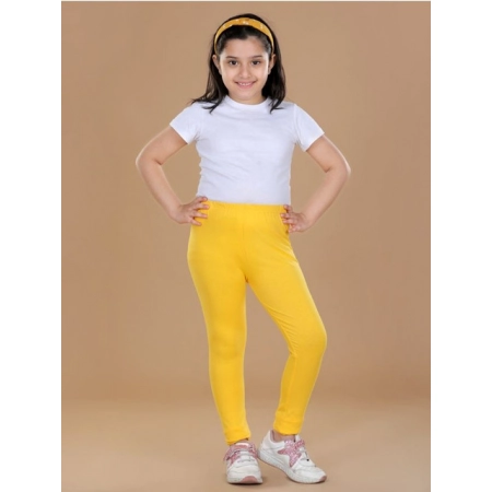 Generic Girl's Cotton Lycra Solid Elasticated Leggings (Yellow)