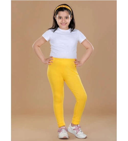 Generic Girl's Cotton Lycra Solid Elasticated Leggings (Yellow)