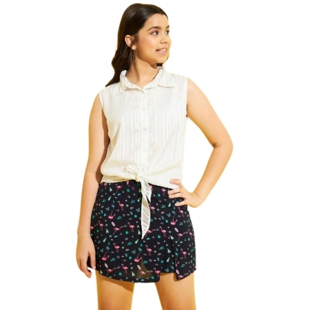 Generic Girl's Polyester Lurex Printed Sleeveless Top Set (White-Navy) Generic Girl's Polyester Lurex Printed Sleeveless Top Set (White-Navy)