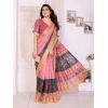 Generic Women's Linen Cotton  Printed Saree With Unstitched Blouse 5.5Mtr (Pink)