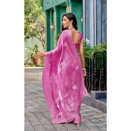 Generic Women's Faux Shimmer Floral Embroidery Ready to wear Saree With Unstitched Blouse 5.5Mtr (LightPink) Generic Women's Faux Shimmer Floral Embroidery Ready to wear Saree With Unstitched Blouse 5.5Mtr (LightPink)