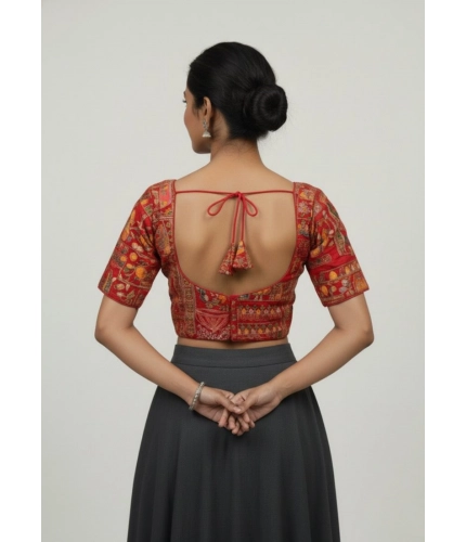 Generic Women's Crepe Position Print V Neck Short Sleeve Readymade Blouse (Red 38 Ready , Alterable 36–40)-PID65824 Generic Women's Crepe Position Print V Neck Short Sleeve Readymade Blouse (Red 38 Ready , Alterable 36–40)-PID65824