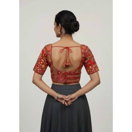 Generic Women's Crepe Position Print V Neck Short Sleeve Readymade Blouse (Red 38 Ready , Alterable 36–40)-PID65824 Generic Women's Crepe Position Print V Neck Short Sleeve Readymade Blouse (Red 38 Ready , Alterable 36–40)-PID65824